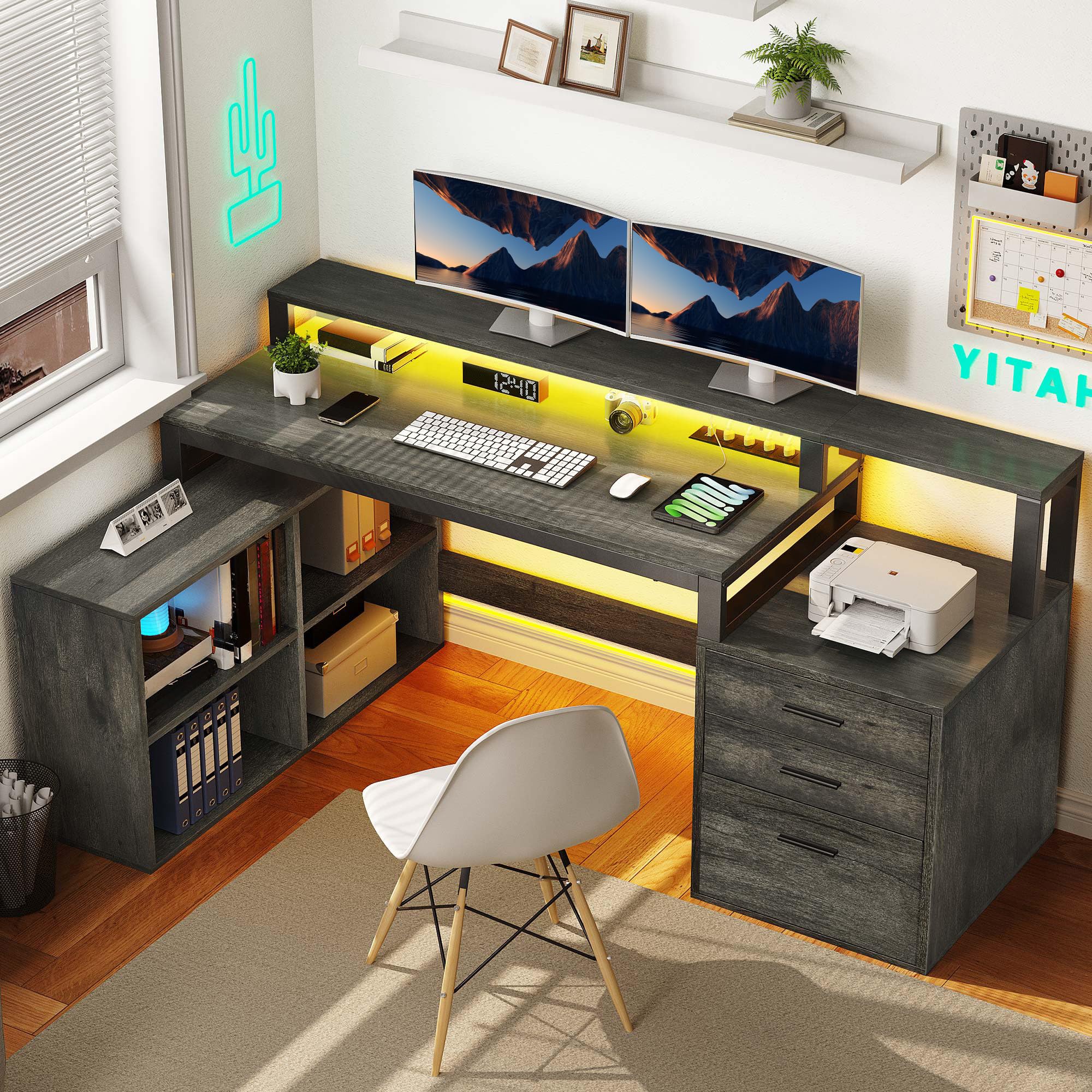Amazon.com: YITAHOME L Shaped Desk with 3 Drawers, 65